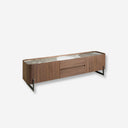 Walnut TV cabinet, mink metal steel and porcelain marble top
