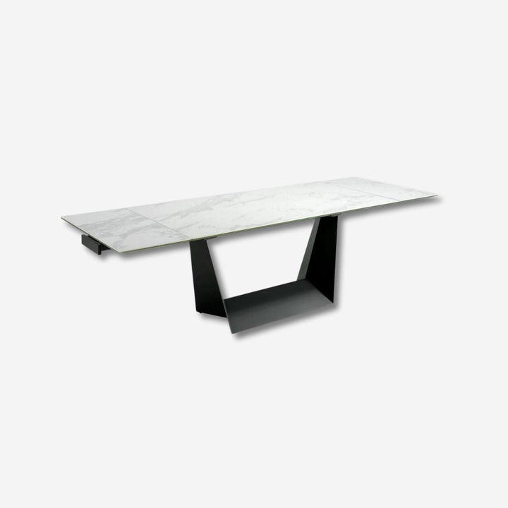 Mesa comedor extensible rectangular mármol porcelánico y acero negro