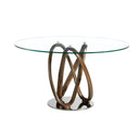 Round dining table with tempered glass and walnut