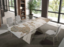 Mesa comedor extensible rectangular mármol porcelánico y acero color champagne