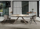 Mesa comedor extensible rectangular mármol porcelánico y acero color champagne
