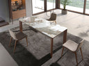 Mesa comedor extensible rectangular mármol porcelánico y nogal