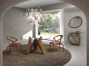 Round dining table with tempered glass and walnut