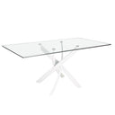 Rechthoekige eettafel met gehard glas en wit staal