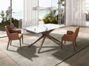 Mesa comedor extensible rectangular mármol porcelánico y nogal