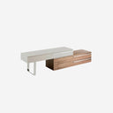 Mueble TV madera beige, nogal y acero cromado
