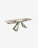 Mesa comedor extensible rectangular mármol porcelánico y acero color champagne