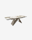 Mesa comedor extensible rectangular mármol porcelánico y acero color champagne