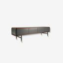 Mueble TV madera gris oscuro, acero negro y tapa de nogal