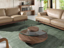 Round coffee table with tempered glass and walnut