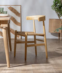 Dining chair made of natural elm wood and rope