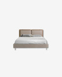 Cama polipiel color visón y tela color gris