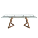 Rectangular extendable dining table with tempered glass and walnut