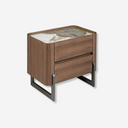 Walnut bedside table, mink metal steel and porcelain marble top
