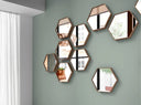 Hexagonal walnut wall mirror