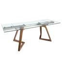 Rectangular extendable dining table with tempered glass and walnut