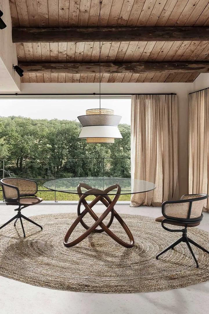 Silla giratoria rattan y terciopelo marrón
