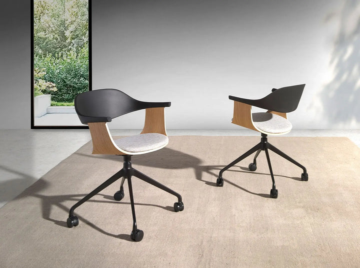 Silla oficina giratoria tela gris claro y pvc negro