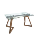 Rectangular extendable dining table with tempered glass and walnut