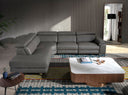 Relax-Chaiselongue-Sofa links, dunkelgraues Leder