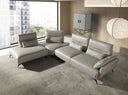 Sandfarbenes Ledersofa mit Chaiselongue links