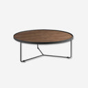 Round walnut and black steel coffee table