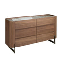 Chest of drawers in walnut, mink metal steel and porcelain marble top