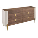 Chest of drawers in walnut, beige, polished gold steel and walnut top