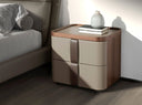 Leather, walnut and polished steel base nightstand