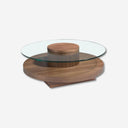 Round coffee table with tempered glass and walnut