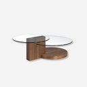 Round coffee table with tempered glass and walnut