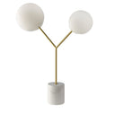 White marble, gold-plated steel and white glass table lamp