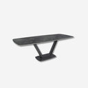 Extendable oval barrel dining table with porcelain marble and black steel