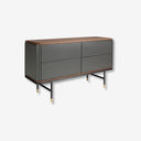 Cómoda de diseño moderno con estructura de madera de MDF color gris oscuro en acabado mate y unas originales patas de acero inoxidable color negro.