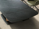 Extendable oval barrel dining table in porcelain marble and walnut