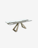 Mesa comedor extensible rectangular cristal templado y acero color champagne