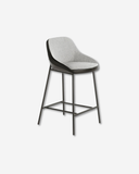 Stool in grey fabric and black leatherette