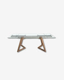 Rectangular extendable dining table with tempered glass and walnut