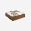 Mesa centro cuadrada mármol porcelánico y nogal
