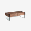 Mesa centro rectangular nogal y cristal templador