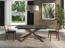 Mesa comedor extensible rectangular marmol porcelanico y acero efecto nogal