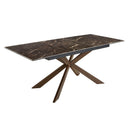 Mesa comedor extensible rectangular marmol porcelanico y acero efecto nogal