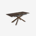 Mesa comedor extensible rectangular mármol porcelánico y acero efecto nogal