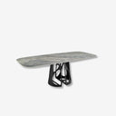Mesa comedor ovalada barril mármol porcelánico y acero negro