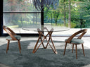 Mesa comedor redonda cristal templado y con patas en nogal