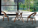 Mesa comedor redonda cristal templado y con patas en nogal