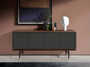 Dark grey wood sideboard, black steel and walnut top