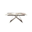 Mesa comedor extensible rectangular mármol porcelánico y acero color champagne