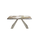 Mesa comedor extensible rectangular mármol porcelánico y acero color champagne