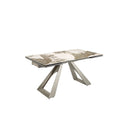 Mesa comedor extensible rectangular mármol porcelánico y acero color champagne